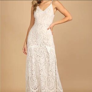 Lulu's Ivory Lace Maxi Dress